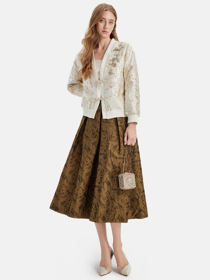 Gold Thread Embroidered Floral  Cardigan