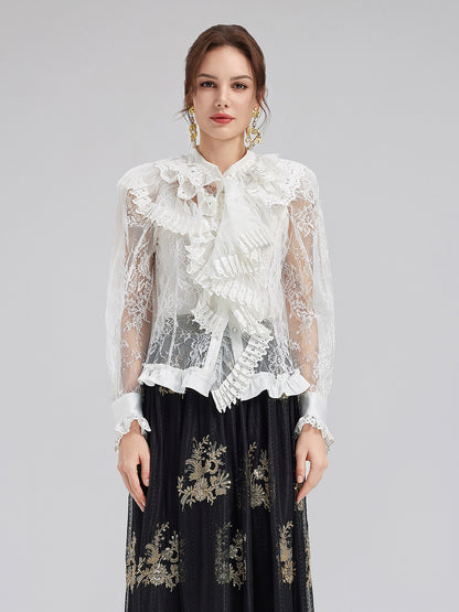 Vintage Court-Inspired Embroidered Lace Top