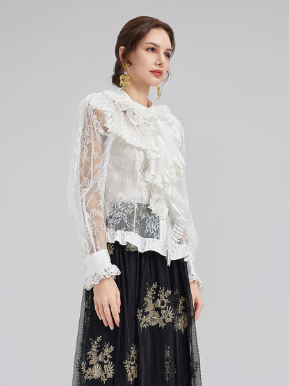 Vintage Court-Inspired Embroidered Lace Top