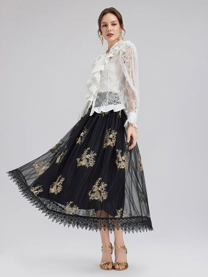 Vintage Court-Inspired Embroidered Lace Top