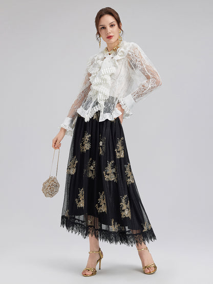 Vintage Court-Inspired Embroidered Lace Top