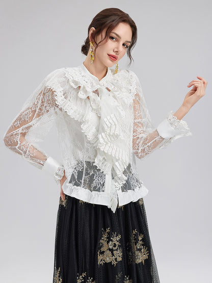 Vintage Court-Inspired Embroidered Lace Top