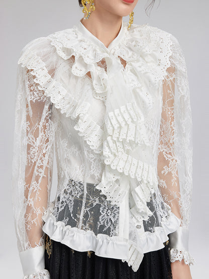 Vintage Court-Inspired Embroidered Lace Top