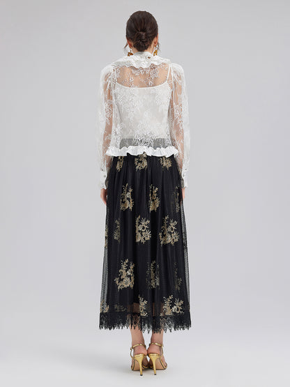 Vintage Court-Inspired Embroidered Lace Top