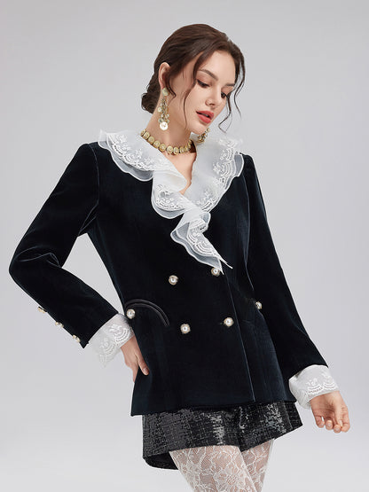 Removable Ruffle Vintage Velvet Jacket