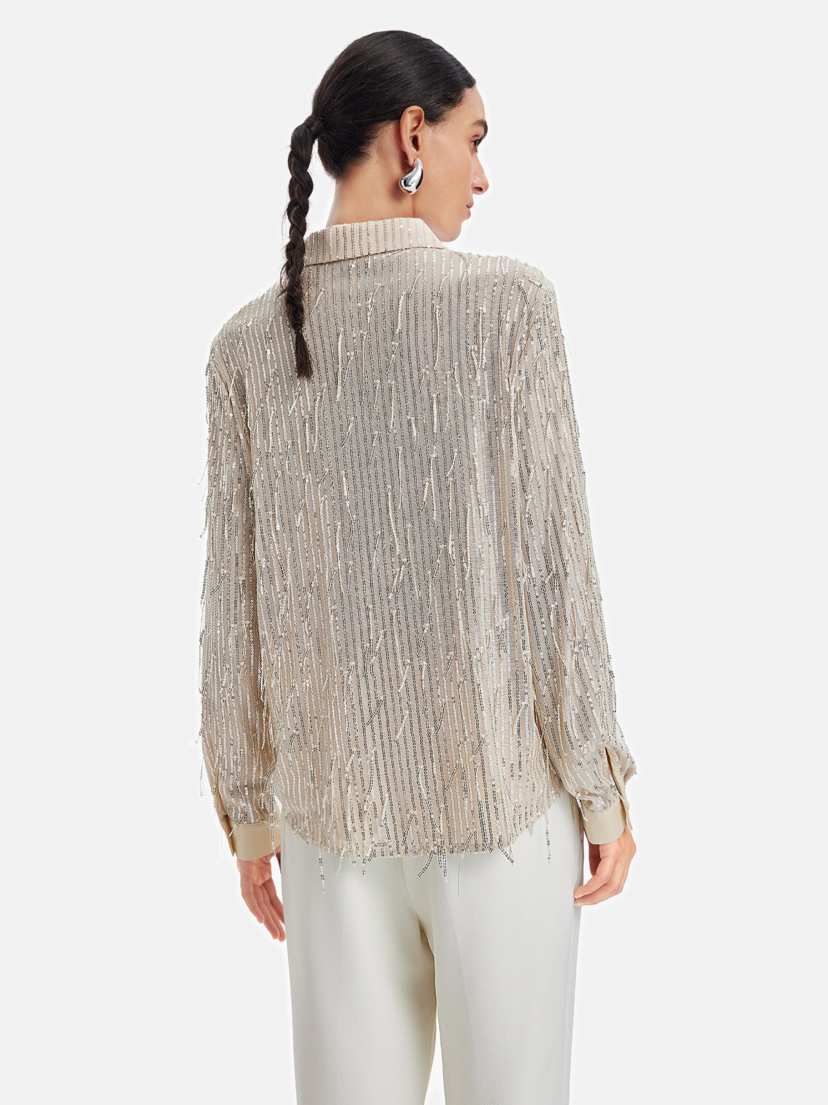 Glamorous Sequin Fringe Sheer Blouse