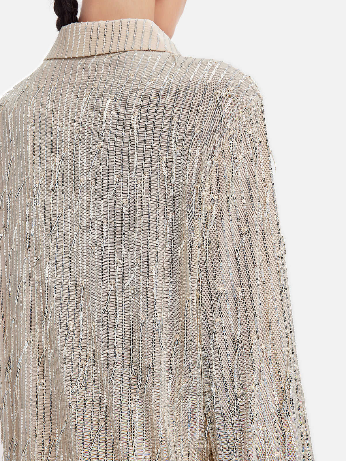 Glamorous Sequin Fringe Sheer Blouse