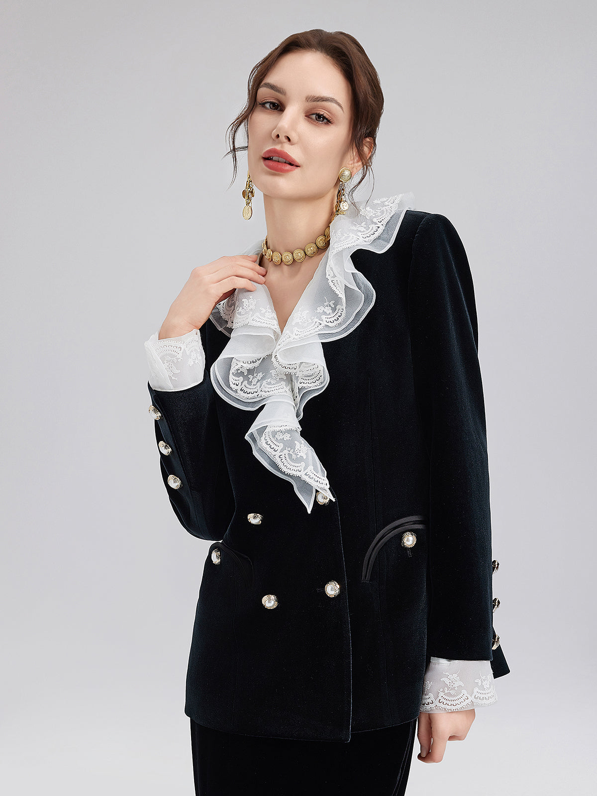 Removable Ruffle Vintage Velvet Jacket