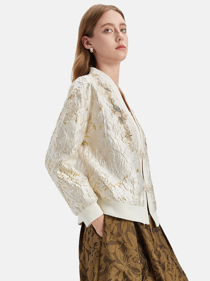 Gold Thread Embroidered Floral  Cardigan