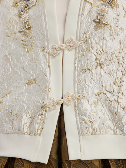 Gold Thread Embroidered Floral  Cardigan