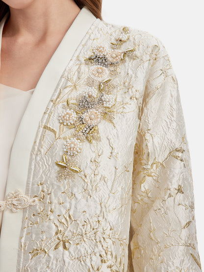 Gold Thread Embroidered Floral  Cardigan