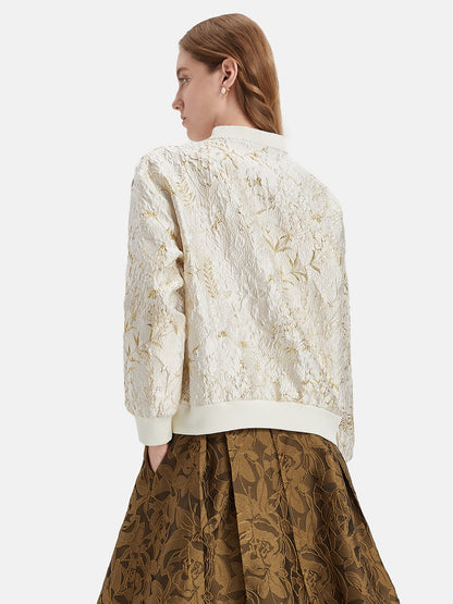 Gold Thread Embroidered Floral  Cardigan