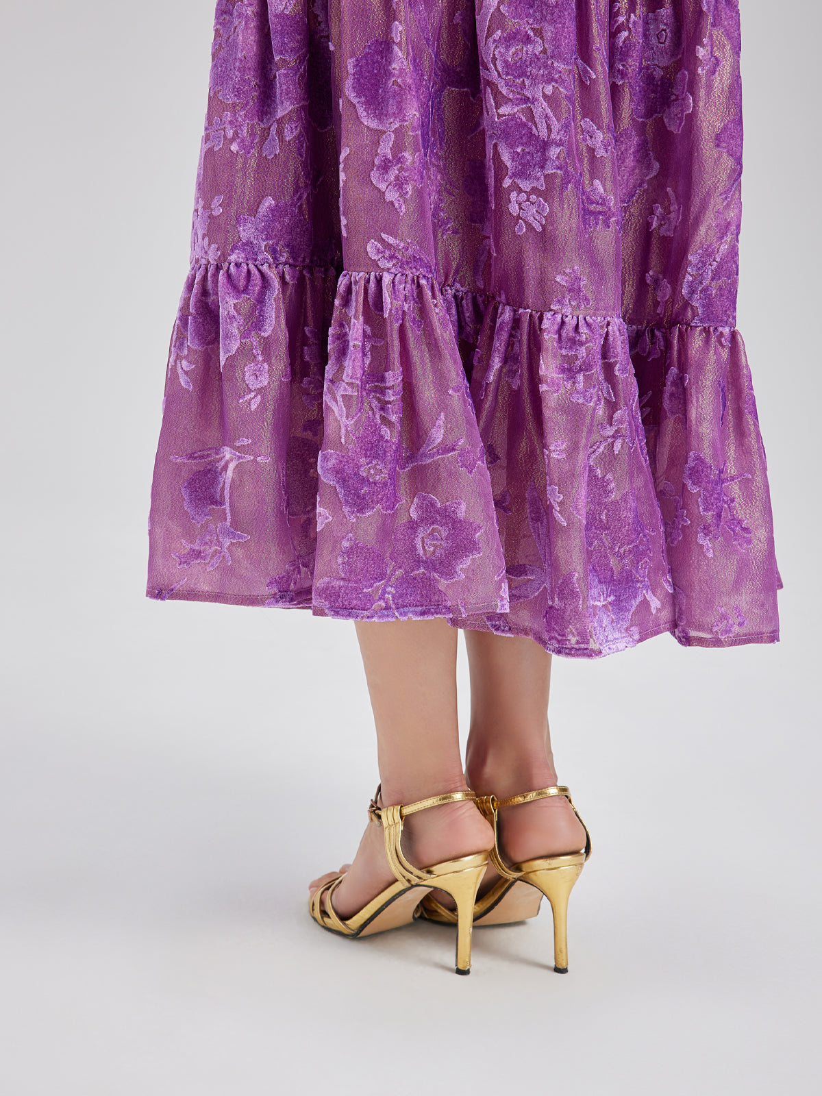 Mulberry Silk Burnout Velvet Layered Floral Skirt