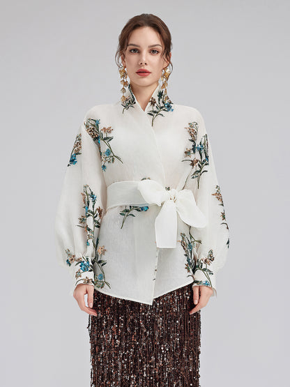 Silk Floral Sequin Blouse