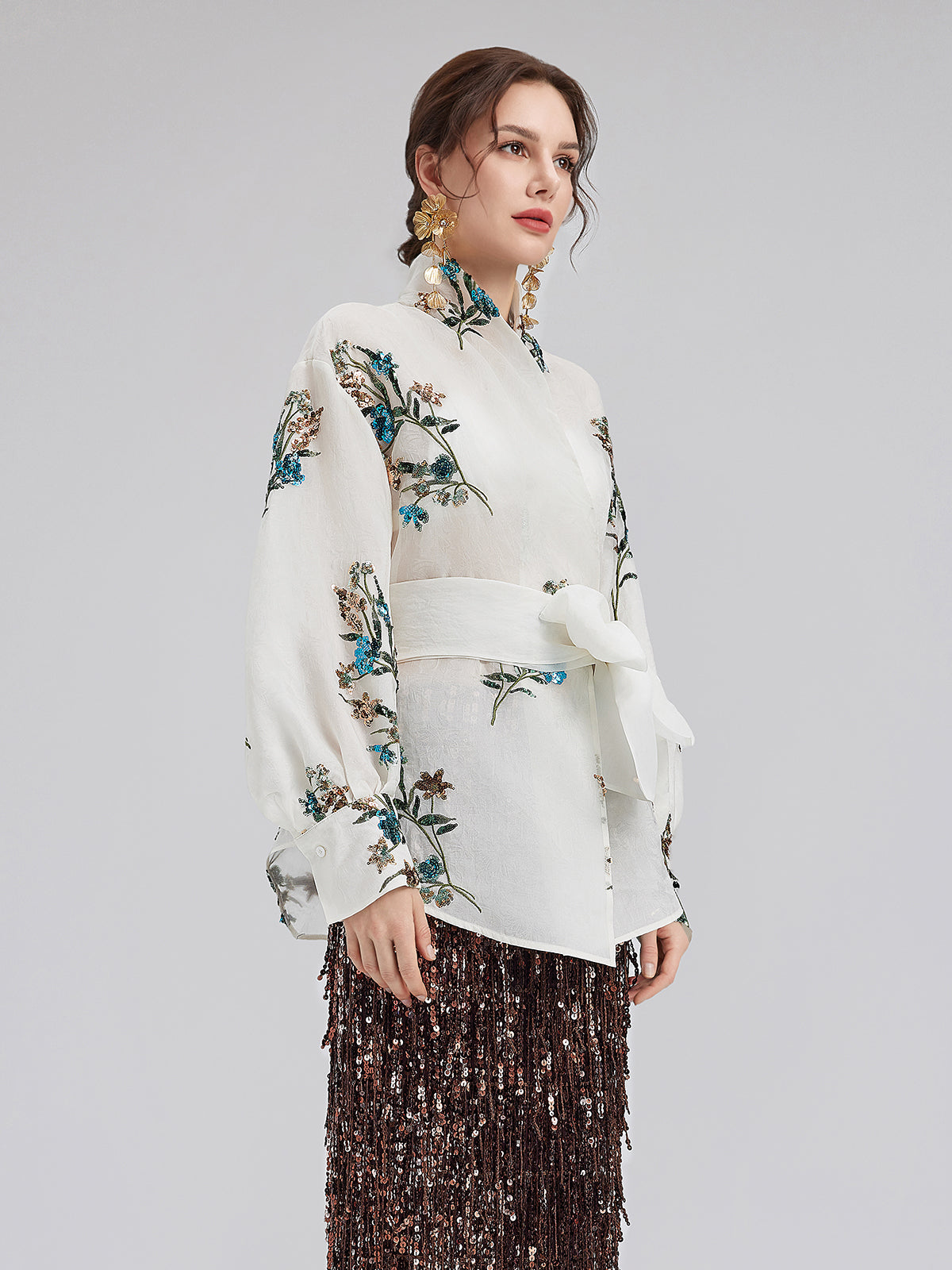 Silk Floral Sequin Blouse