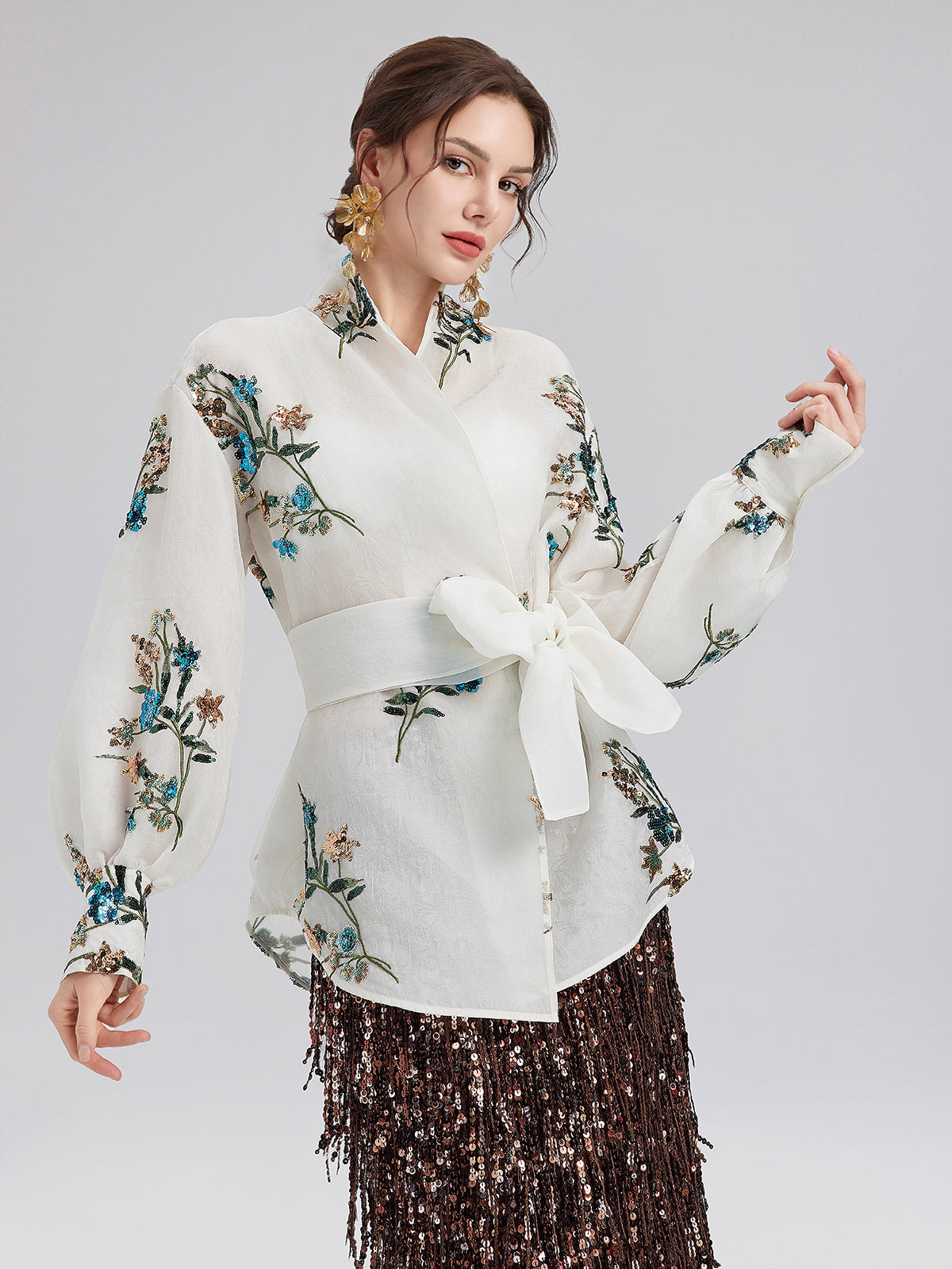 Silk Floral Sequin Blouse