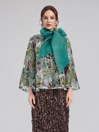 Green Sequin Floral Loose Jacket