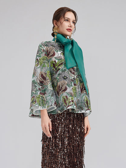 Green Sequin Floral Loose Jacket