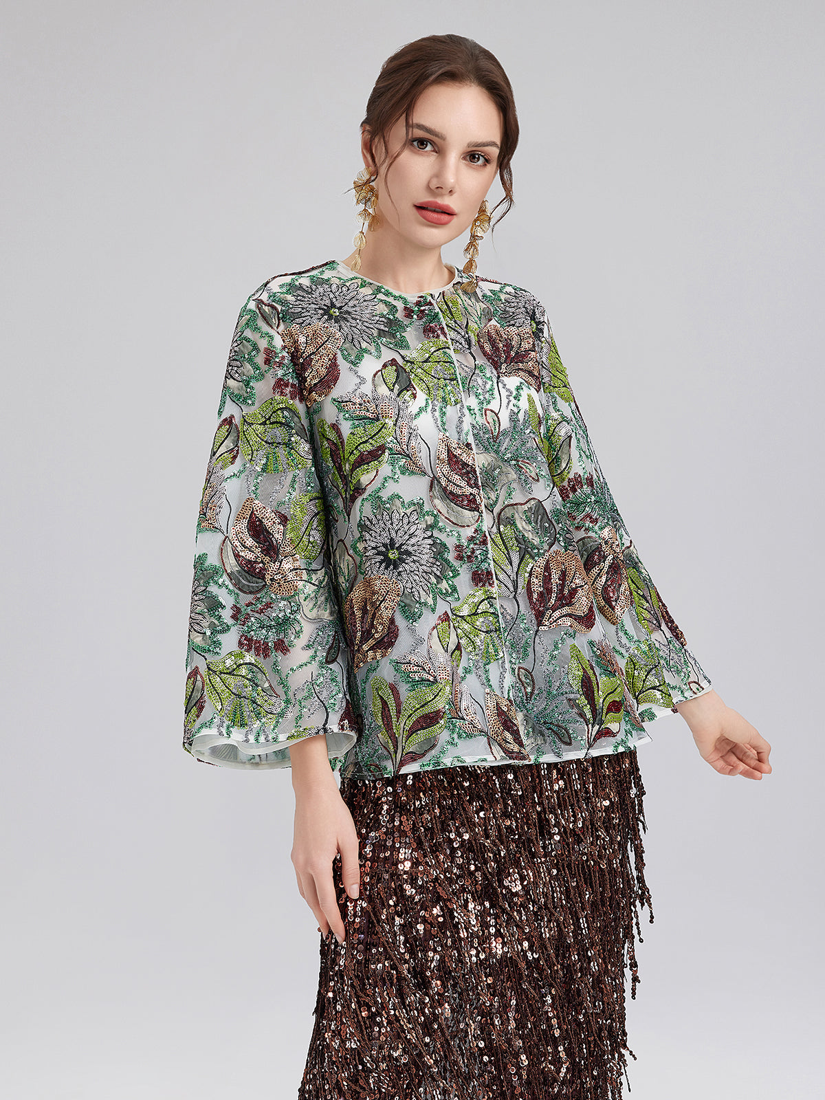 Green Sequin Floral Loose Jacket