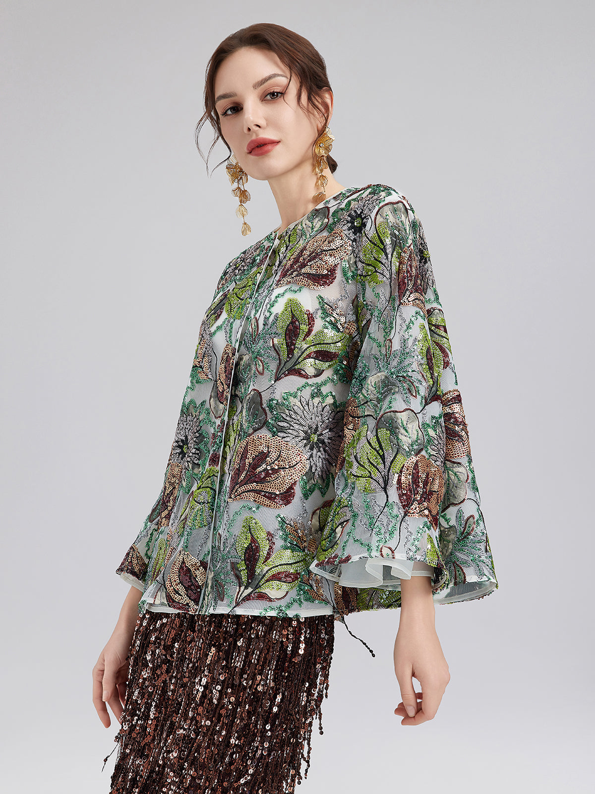 Green Sequin Floral Loose Jacket