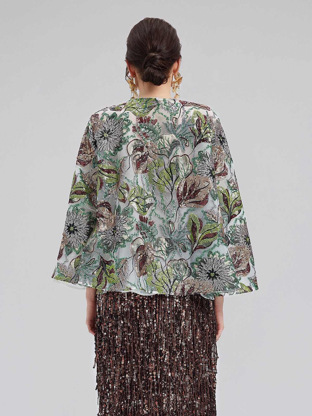 Green Sequin Floral Loose Jacket