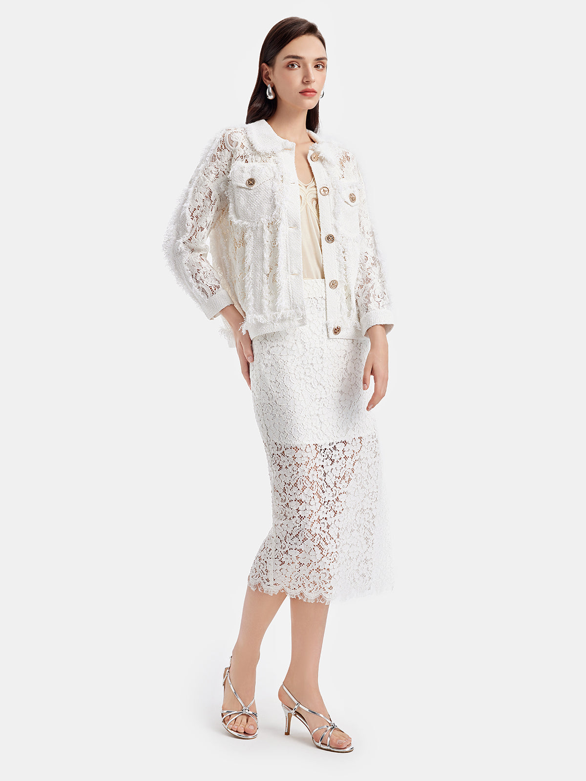 Lace Fringe Loose White Jacket