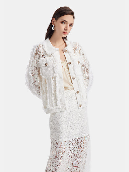 Lace Fringe Loose White Jacket