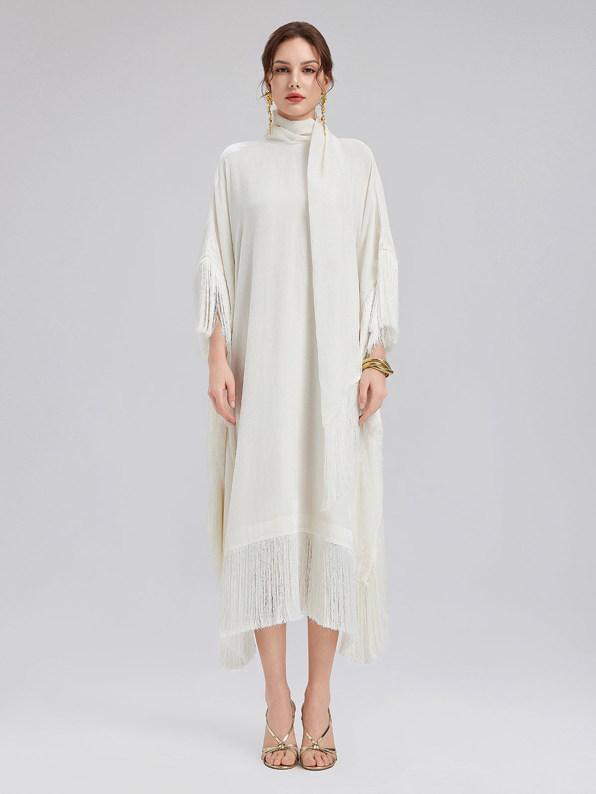 Elegant Batwing Sleeves Fringe Dress