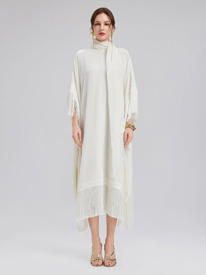 Elegant Batwing Sleeves Fringe Dress