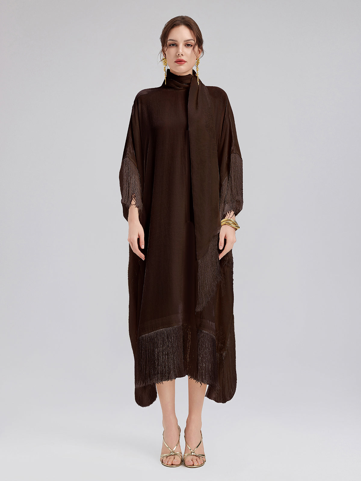 Elegant Batwing Sleeves Fringe Dress