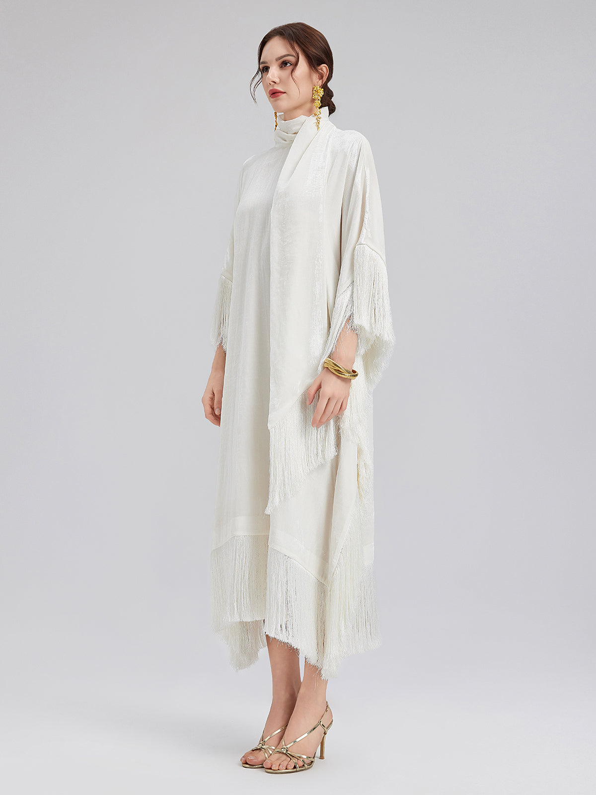 Elegant Batwing Sleeves Fringe Dress