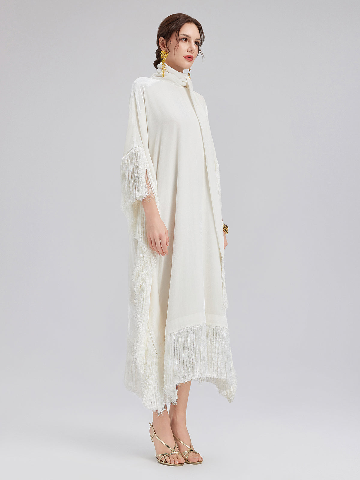 Elegant Batwing Sleeves Fringe Dress