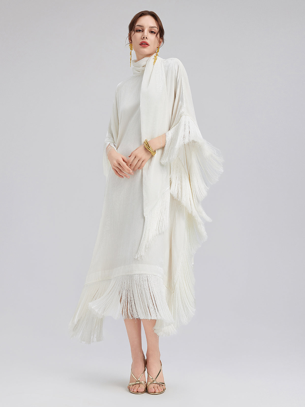 Elegant Batwing Sleeves Fringe Dress