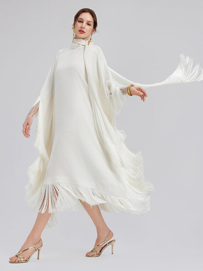 Elegant Batwing Sleeves Fringe Dress