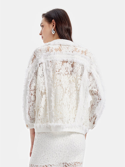 Lace Fringe Loose White Jacket