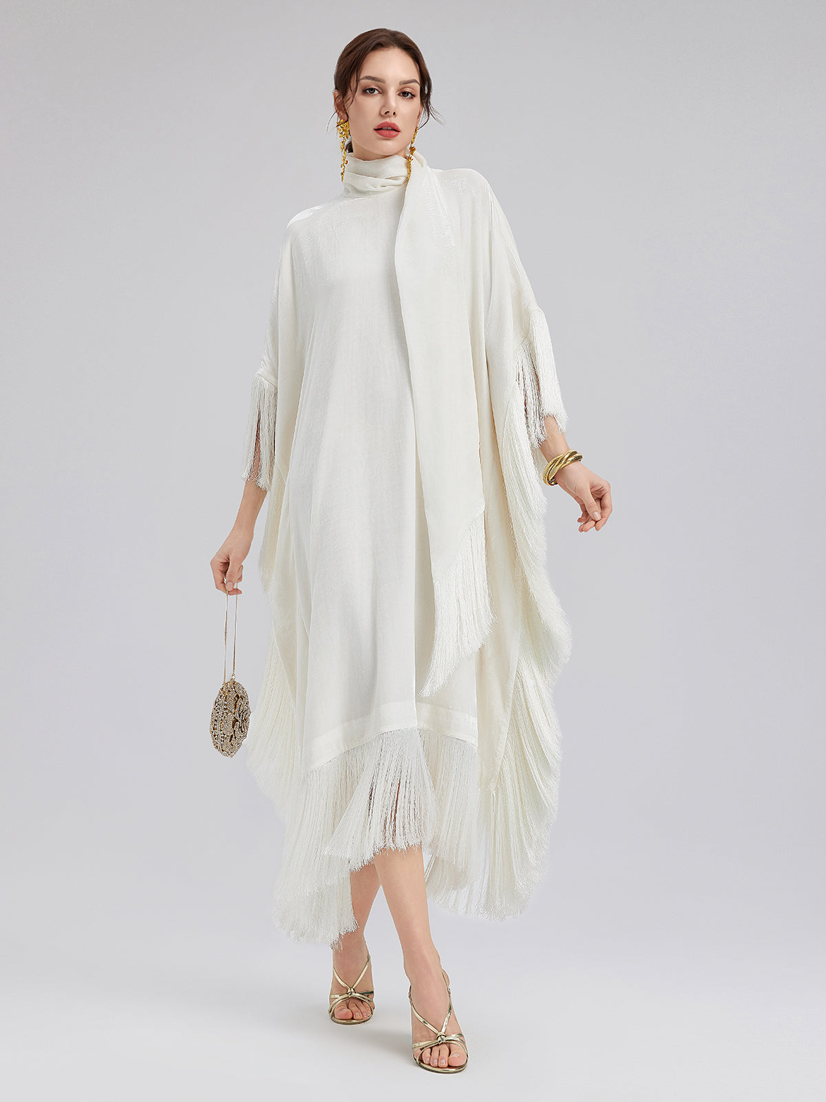 Elegant Batwing Sleeves Fringe Dress