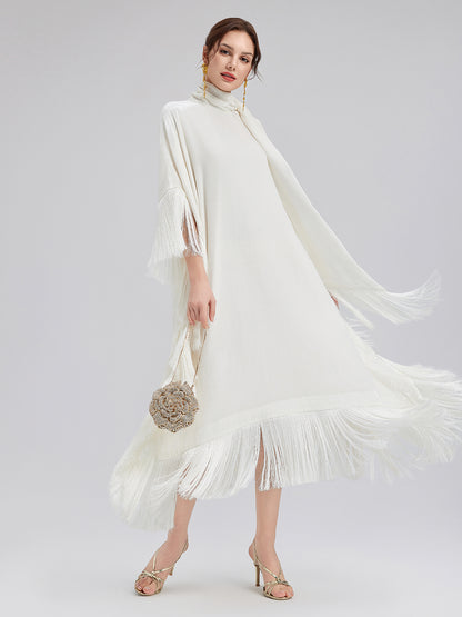 Elegant Batwing Sleeves Fringe Dress