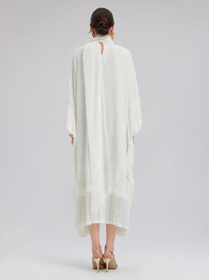 Elegant Batwing Sleeves Fringe Dress