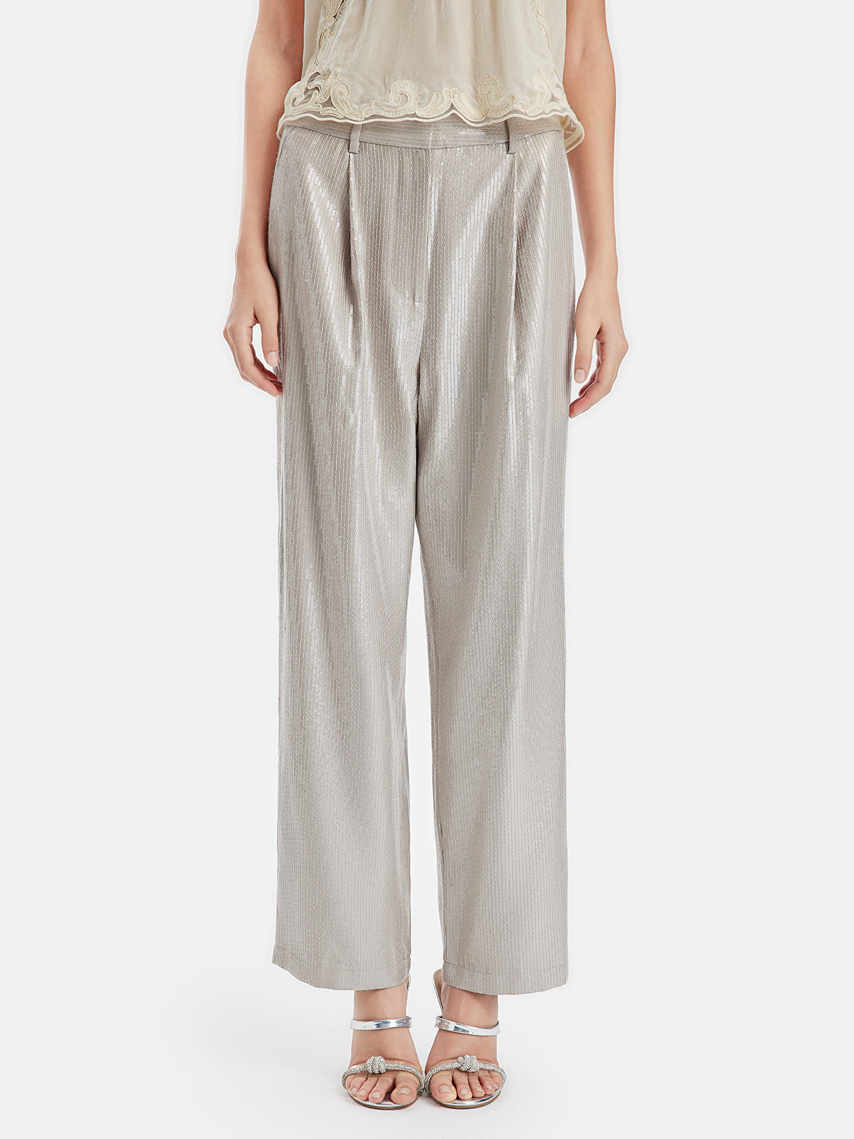 Minimalist Sequin Wide-Leg Trousers