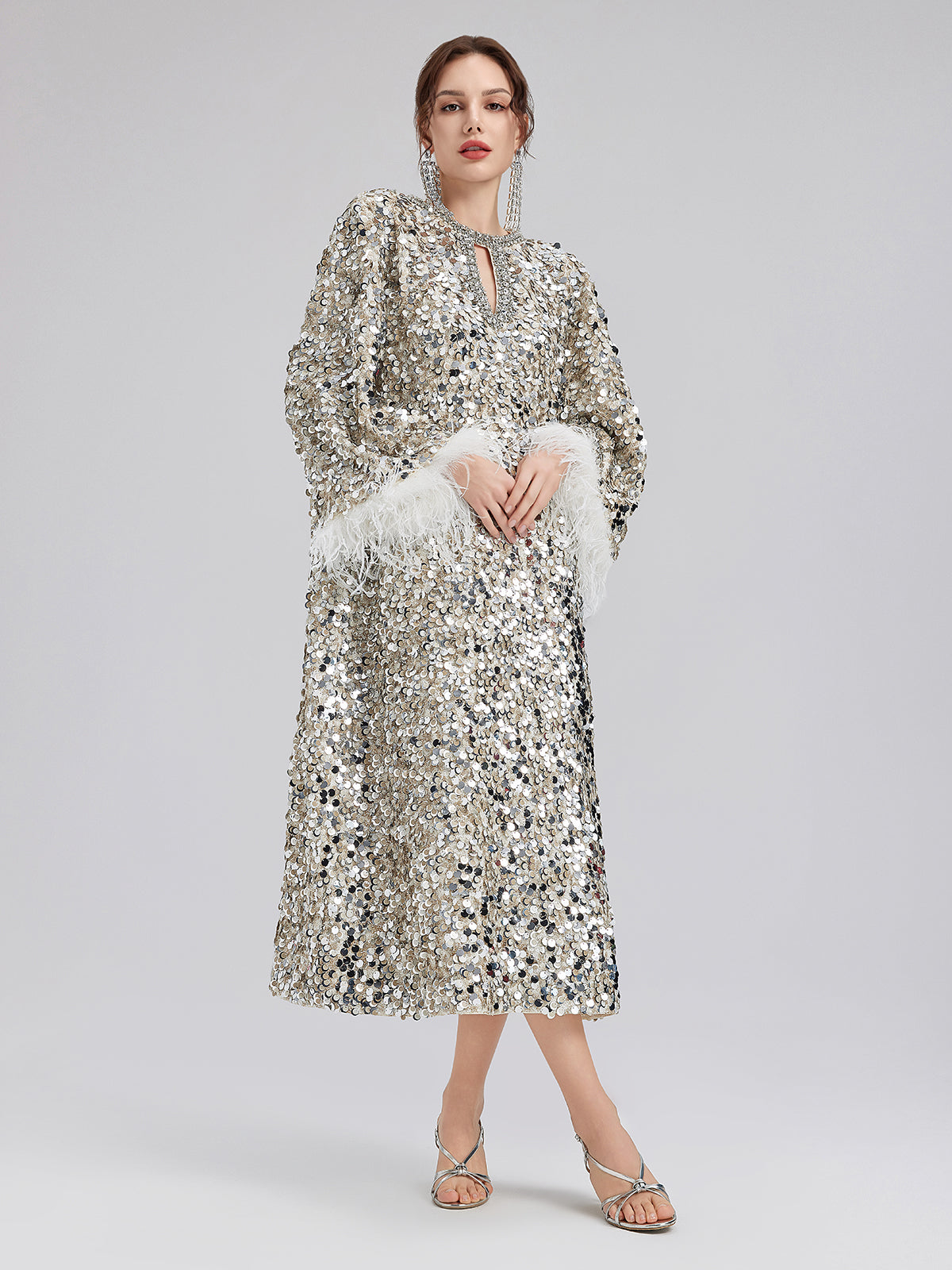 Final Sale | Dazzling Sequined Feather Cuff Dress