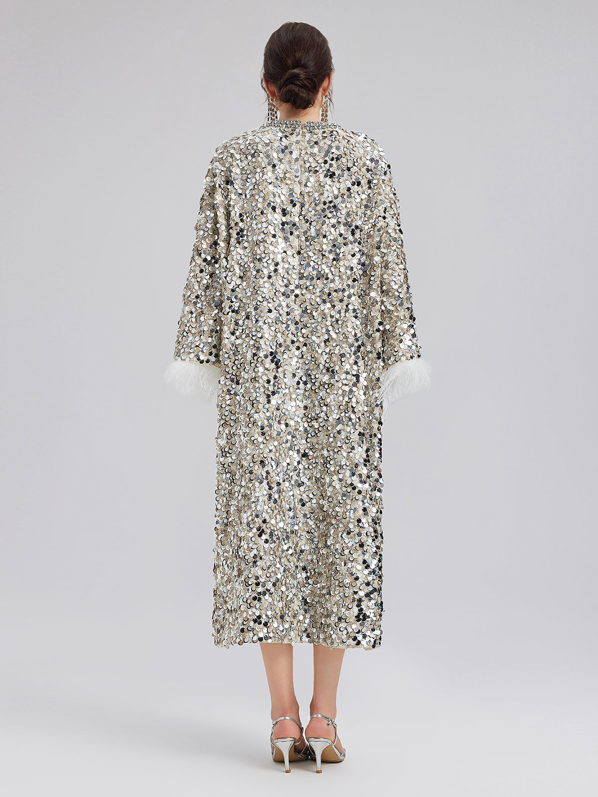 Final Sale | Dazzling Sequined Feather Cuff Dress