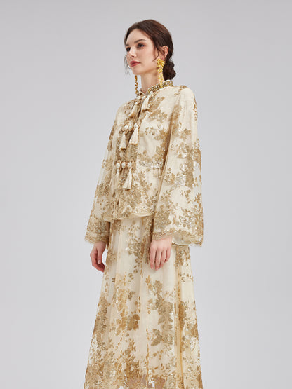 Elegant New Chinese-style Lace Gold Blouse