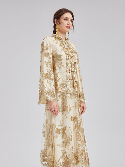 Elegant New Chinese-style Lace Gold Blouse