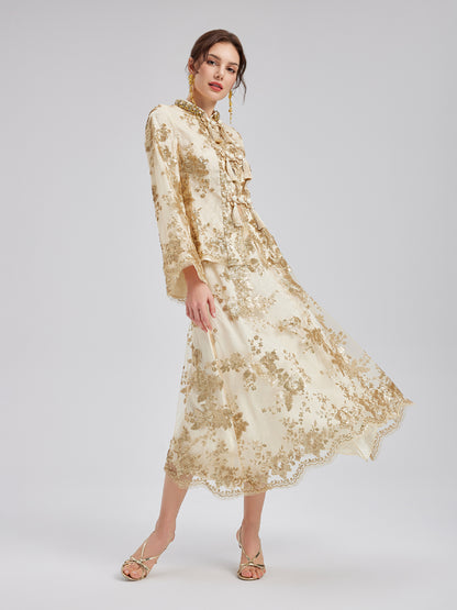 Elegant New Chinese-style Lace Gold Skirt