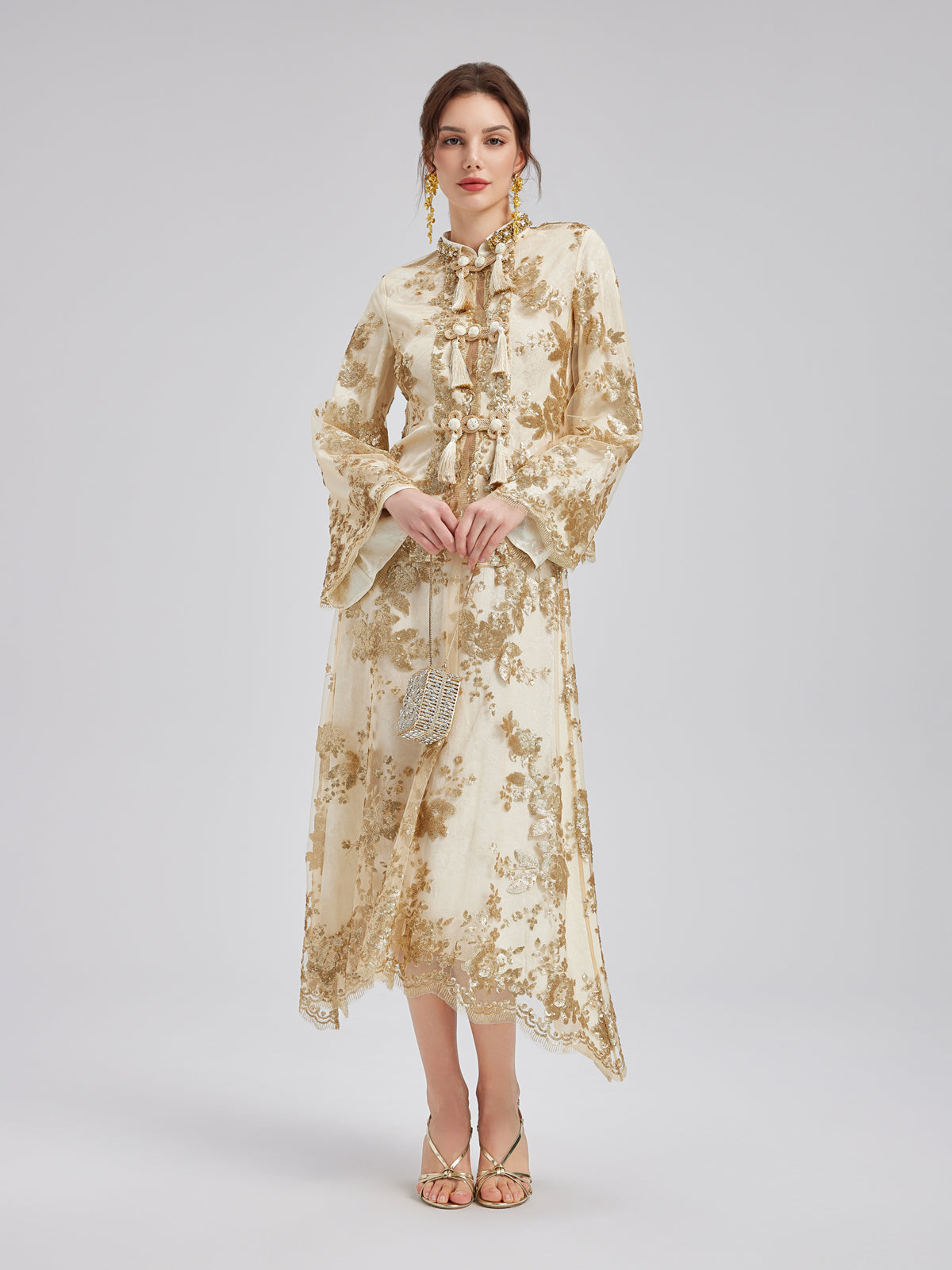 Elegant New Chinese-style Lace Gold Blouse