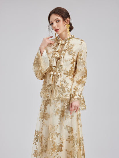 Elegant New Chinese-style Lace Gold Blouse