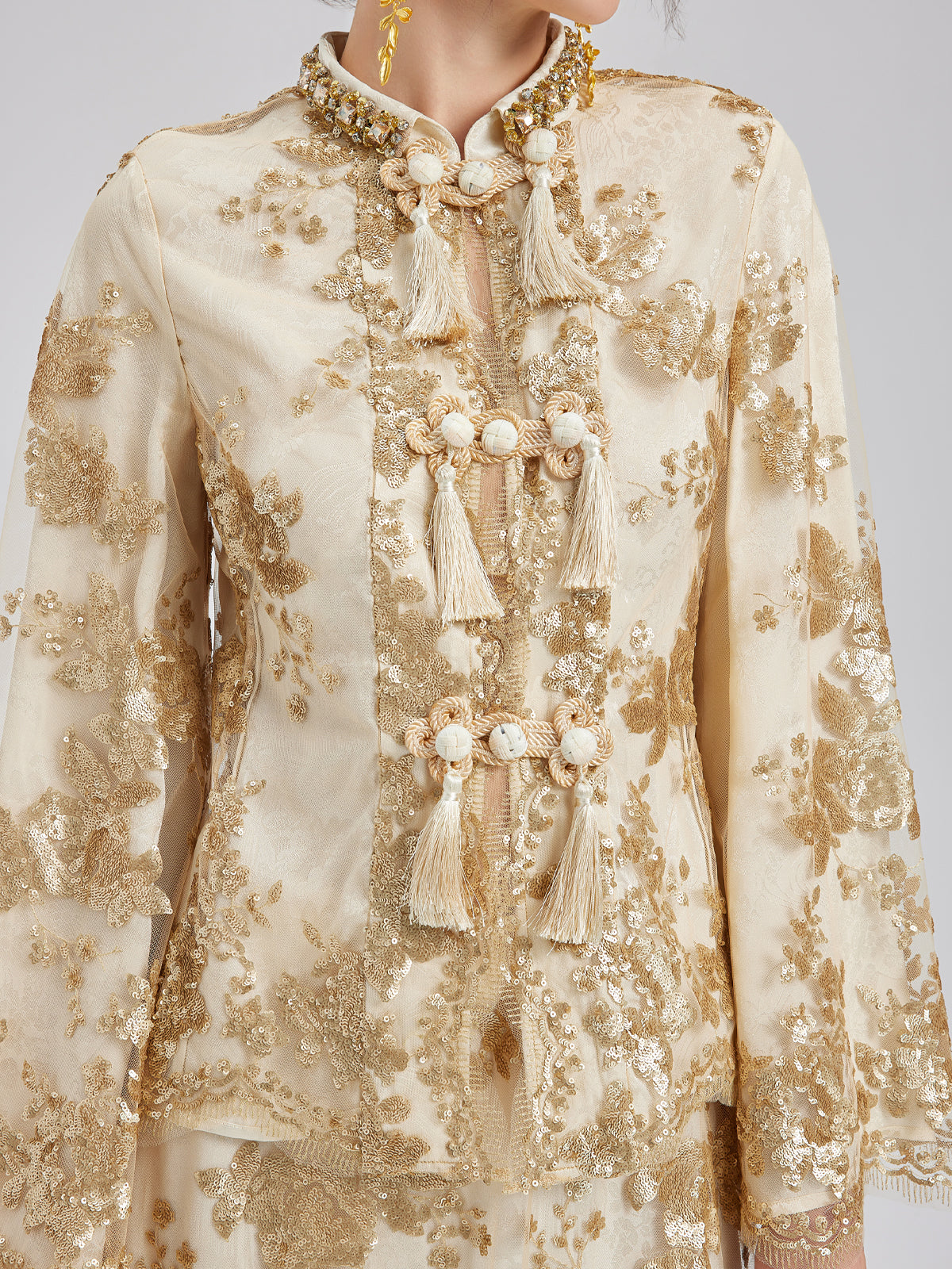 Elegant New Chinese-style Lace Gold Blouse