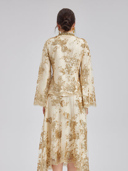 Elegant New Chinese-style Lace Gold Blouse