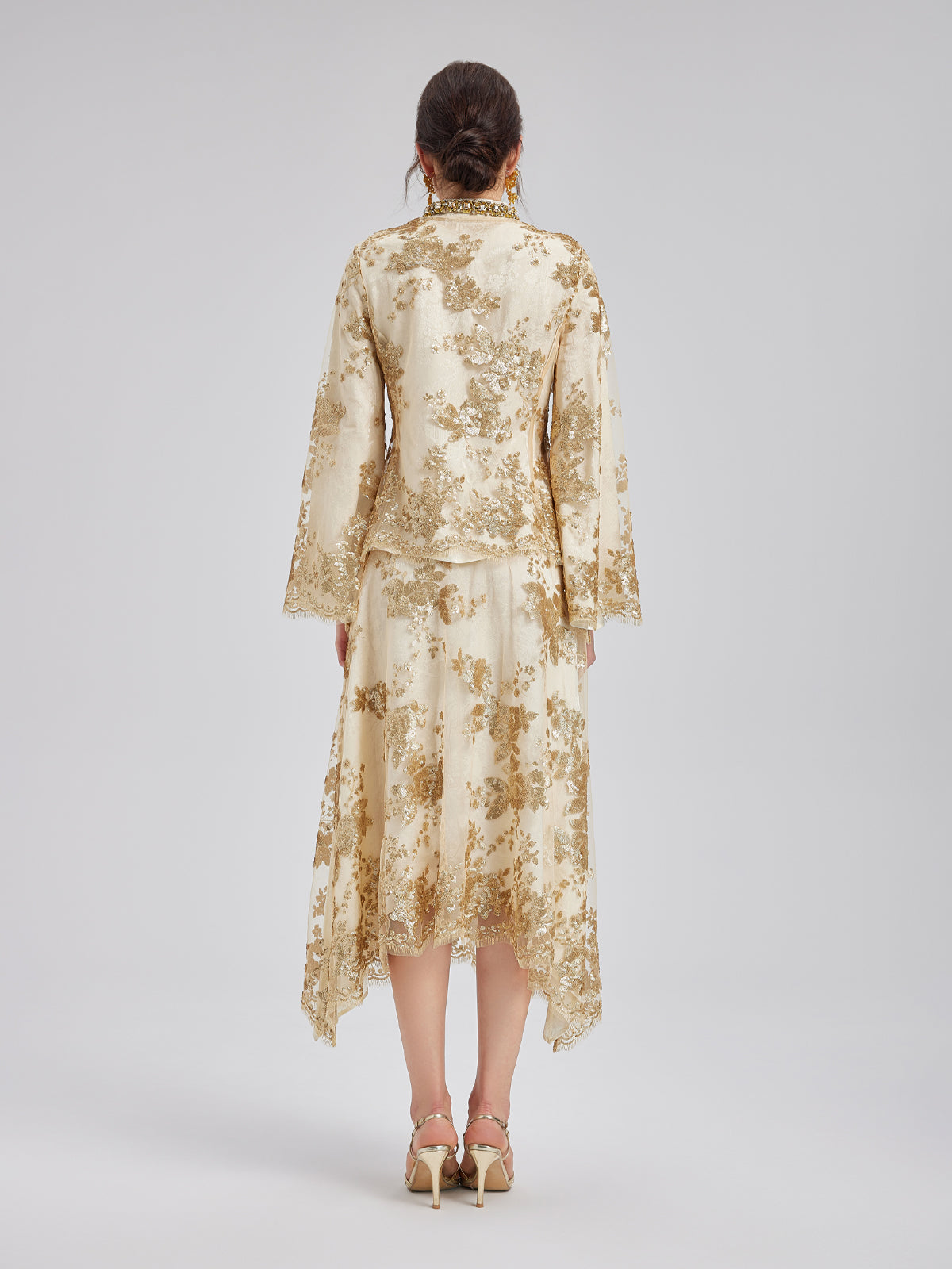 Elegant New Chinese-style Lace Gold Skirt