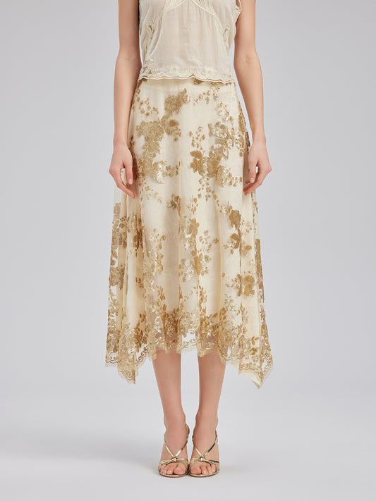 Elegant New Chinese-style Lace Gold Skirt